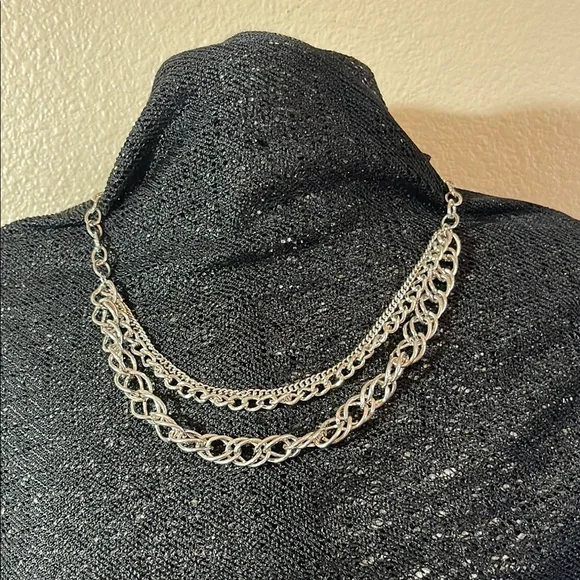 Vintage adjustable 3 layer Silver Chain Necklace c40 - Picture 1 of 5